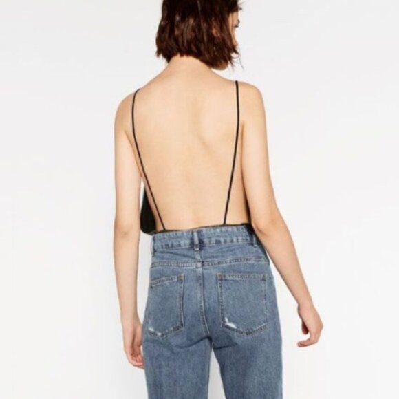 ZARA Metallic Deep V Open back Bodysuit - Picture 2 of 7